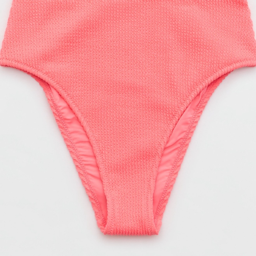 aerie Coral Textured High Waist Bikini Bottoms